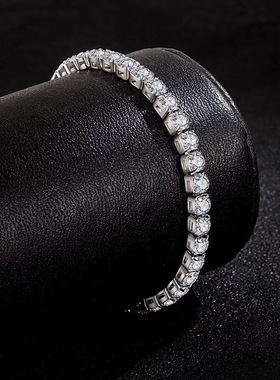 潮流轻奢银色网球手链金属质感冷冽男女同款街头吸睛饰品时尚