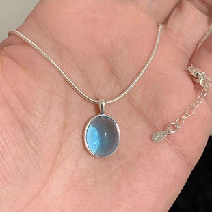 清新海洋风海蓝宝项链灵动造型设计如海浪般的流线搭配深邃蓝色