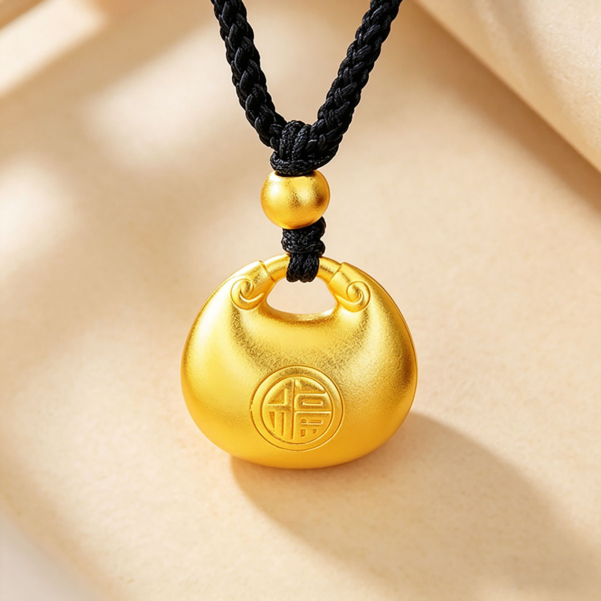 小胖福金色吊坠男女款项链时尚新款百搭情侣颈链新中式毛衣链配饰