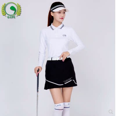 G-LIFE高尔夫球服装女秋冬白色长袖衣服防走光运动黑色短裙裤套装