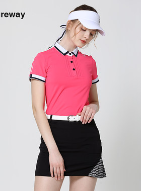 乐为高尔夫服装女套装短袖t恤韩版翻领时尚显瘦速干弹力GOLF女装