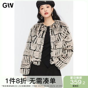 GW大码女装毛毛外套慵懒设计感2022春冬潮流洋气短款胖mm气质上衣