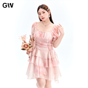 女装 高级感绝美短袖 GW大码 法式 微胖mm修腰显瘦 连衣裙2025夏季 新款