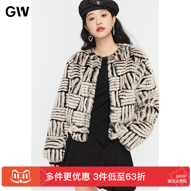 GW大码女装毛毛外套慵懒设计感2025秋冬潮流洋气短款胖mm气质上衣