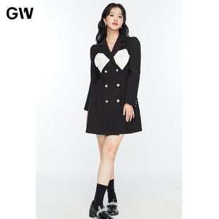 新款 领中长款 胖mm连衣裙2025秋季 甜美公主裙子 修身 女装 GW大码 西装
