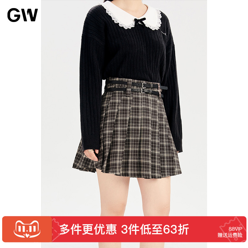GW大码女装复古美式学院风JK百褶短裙2025秋季新款微胖mmA字裙女