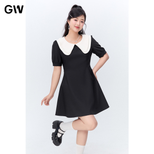 女装 泡泡短袖 GW大码 法式 微胖mm遮肉显瘦小黑裙 连衣裙2025夏季 新款