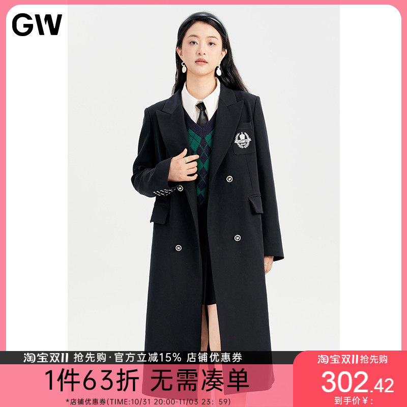 GW大码女装学院风刺绣徽章长款西装风衣2023秋季新款微胖mm大衣女怎么看?