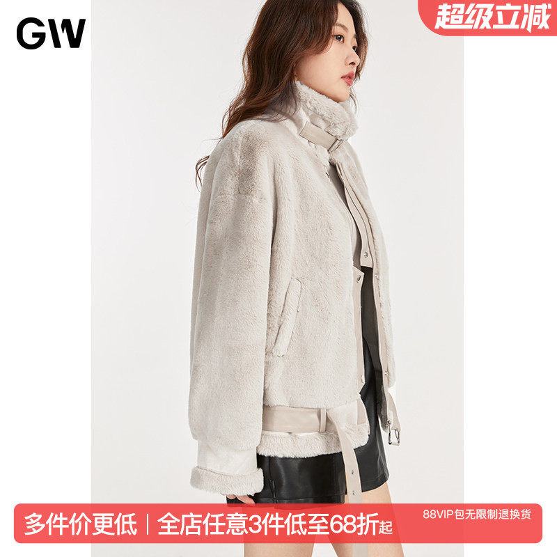 GW大码皮毛一体外套女2025冬季新款小个子仿兔毛皮草宽松短款夹克,女装/女士精品,常规大码外套,淘宝优惠券,粉丝福利购,淘宝优惠卷