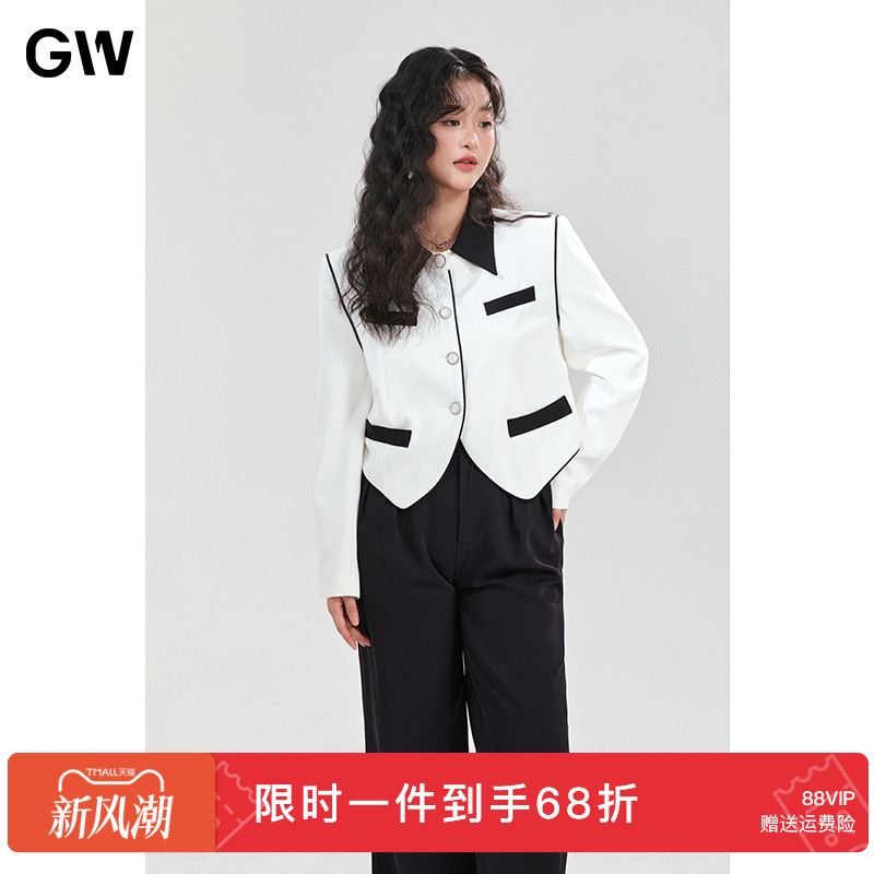 GW大码女装小香风气质减龄撞色翻领短外套2025秋季新款微胖mm西装