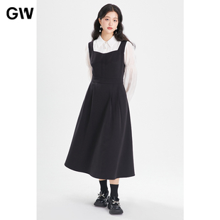 女装 衬衫 GW大码 气质收腰显瘦长款 微胖mm 假两件连衣裙2025秋季 新款