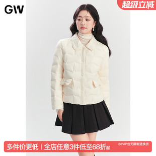 新款 GW大码 轻薄90白鸭绒羽绒服2025冬季 女装 微胖mm减龄蝴蝶结 时尚