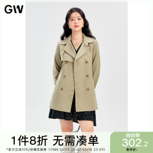 GW大码女装英伦风气质大翻领短款风衣外套2024春季新款微胖mm上衣