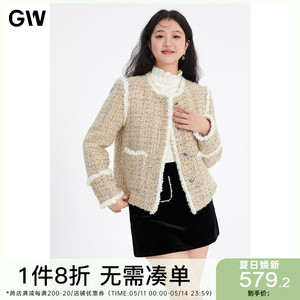 GW大码女装设计感拼接小香风90白鸭绒羽绒服2024冬季新款微胖mm女