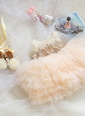 夏季礼盒女宝宝网纱蓬蓬洋气公主裙套装百日满月礼物韩版礼服裙子