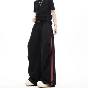 男女夏季 美式 涼感速干防曬工裝 褲 潮hiphop條紋撞色休閑情侶傘兵褲