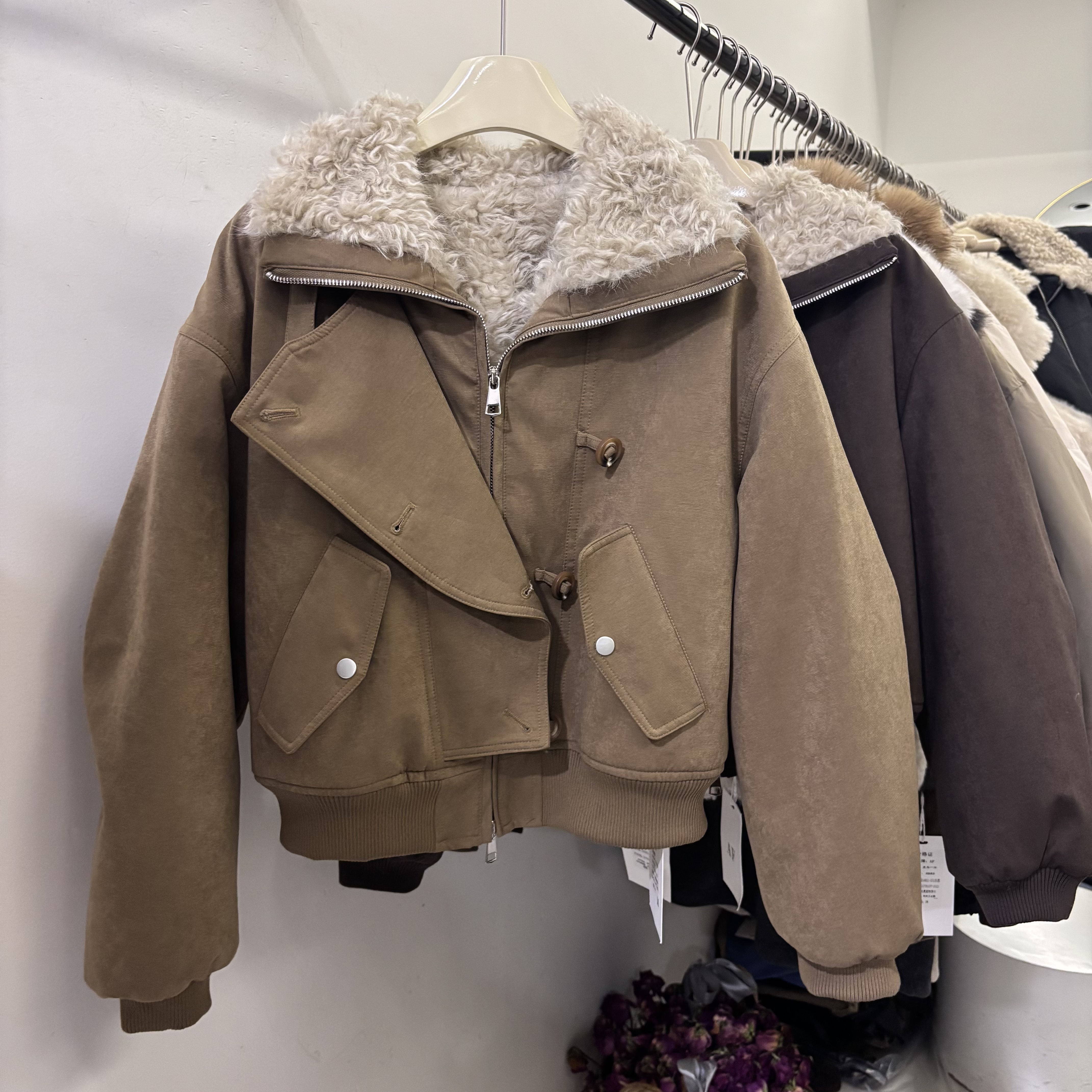 工装风环保羊羔毛加绒加厚派克服女2026冬季新款保暖机车服夹克潮