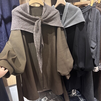 韩系针织披肩风衣外套女2025秋季新款宽松显瘦灯笼袖中长款上衣潮