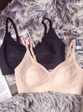 Wbra薄款兔耳朵凉感无痕内衣女无钢圈大胸显小收副乳透气文胸罩