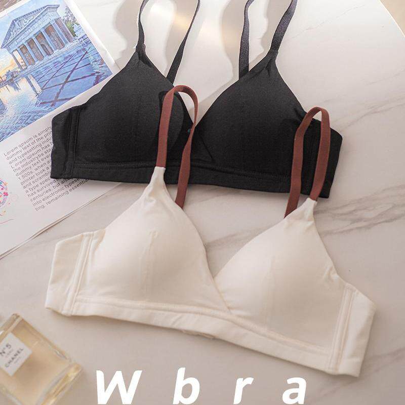 Wbra三角杯内衣女撞色法式复古小胸聚拢薄学生无钢圈莫代尔文胸女