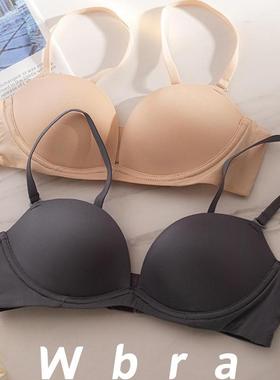 无蒛小胸无钢圈一片式双肩带平胸ab杯三角学生少女文胸搭扣聚拢薄