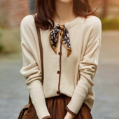 正品 女 小香风领口配丝巾针织毛衣开衫 哥家新新款 2025春专柜正品