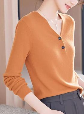 正品哥家新2025秋法式气质绝美橙色v领长袖毛衣针织衫洋气小衫