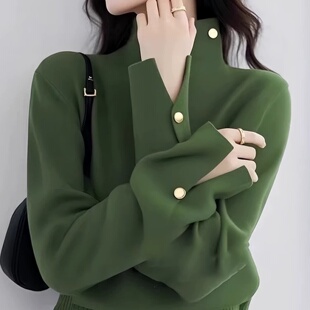 正品哥家新2025秋冬新款慵懒风立领软糯针织衫宽松穿搭收腰毛衣