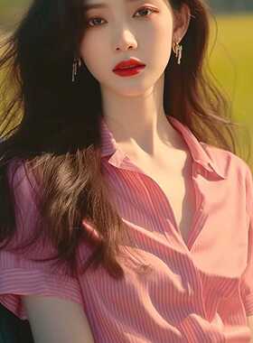 正品哥家新2025夏新款复古红色宽松气质显瘦高级感条纹短袖衬衫女