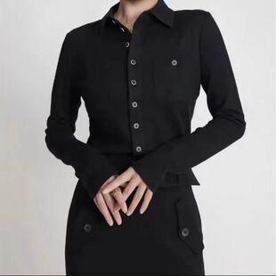 正品哥家新新款2025春秋polo领设计感纯色职业羊毛打底衬衣女