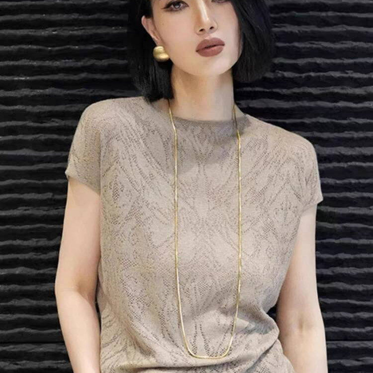 正品哥家新2025夏新款法式提花短袖T恤女设计感小众宽松别致上衣