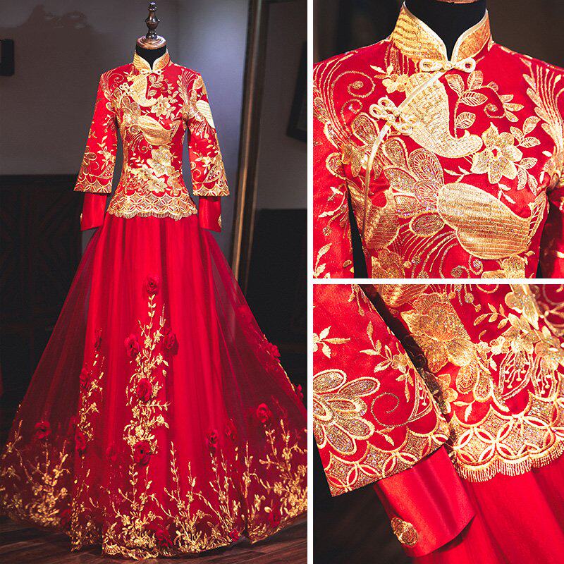 秀禾服新娘2018新款古装婚纱礼服中式中国风敬酒服旗袍女红色拖尾|ruв категории Женская одежда, Cвадебные платья, ципао - от Buy2taobao.com для оказания профессиональной услуги покупки агента Taobao