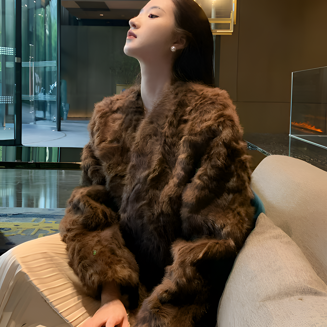 冬轻奢小湖羊环保毛毛外套