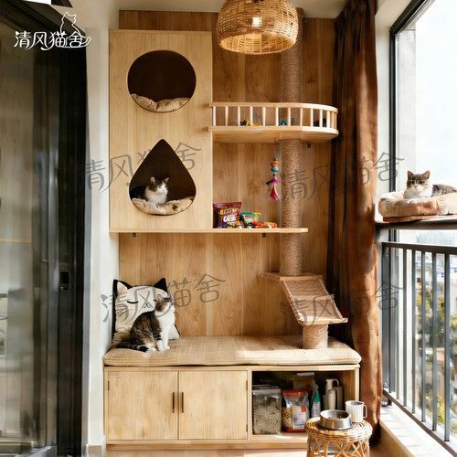 多猫家庭整墙多层阳台不占地小户型简约猫爬架通天柱可坐猫别墅柜