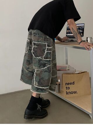OTHERSTORIES美式复古迷彩工装男夏季资料柜履带牛仔裤汕德卡雾灯