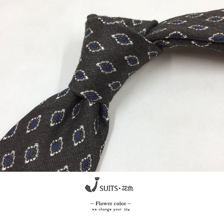 8公分 复古提花棉麻领带 深灰色绣花复古菱形花纹领带绅装领带