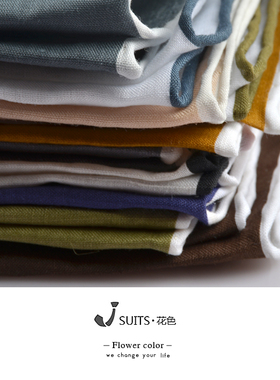 男士白色棉麻西服方巾 纯色手工卷边西装口袋巾 高档亚麻手帕巾