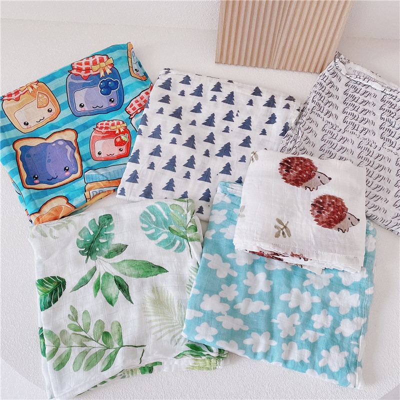 新生襁褓纱布柔软2层薄竹纤维小熊包裹巾吸汗透气宝宝婴儿车盖毯