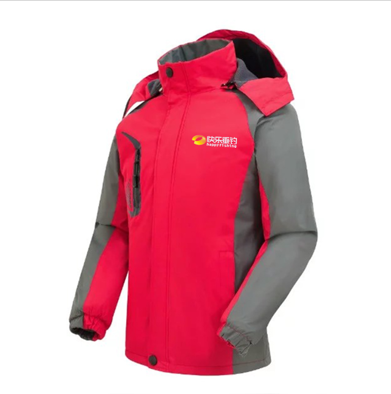中国钓鱼快乐垂钓武汉字样加厚垂钓抗寒三合一冲锋衣印字连帽外套
