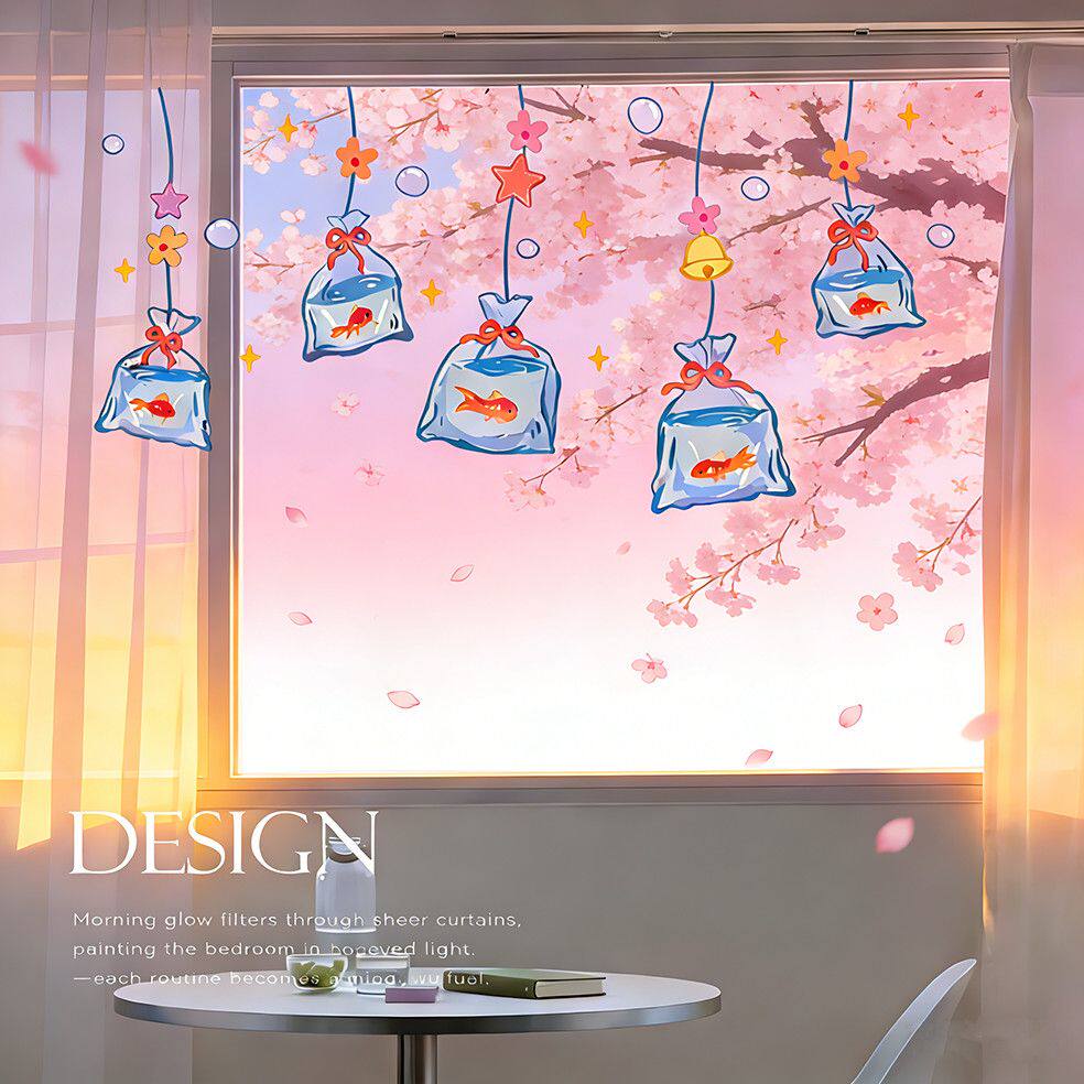 玻璃ins祝你鱼块静电贴可爱简约窗花客厅卧室装饰防水蓝色系风格