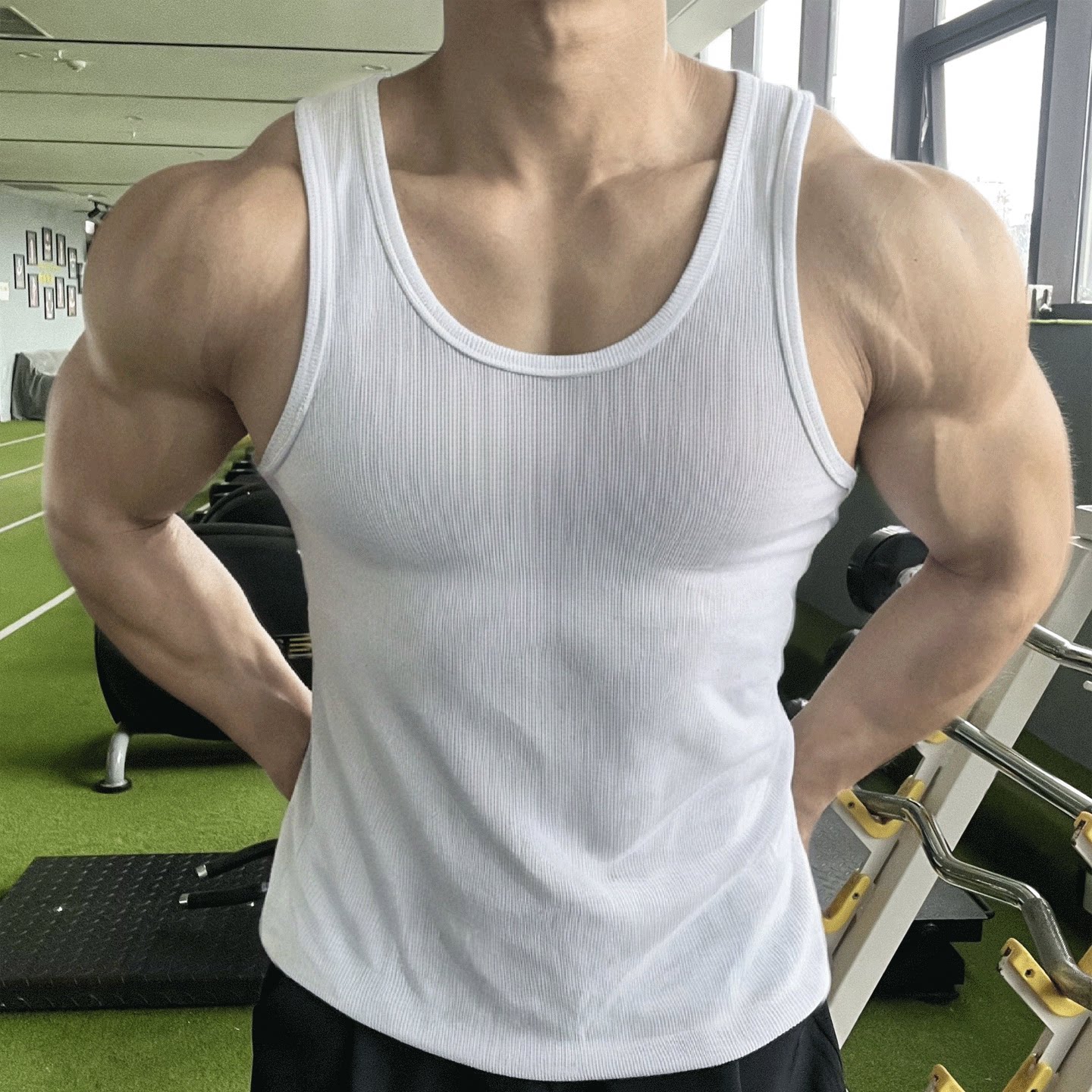 夏季弹力修身粗罗纹贴身吸汗健身背心男款运动跑步透气速干无袖潮