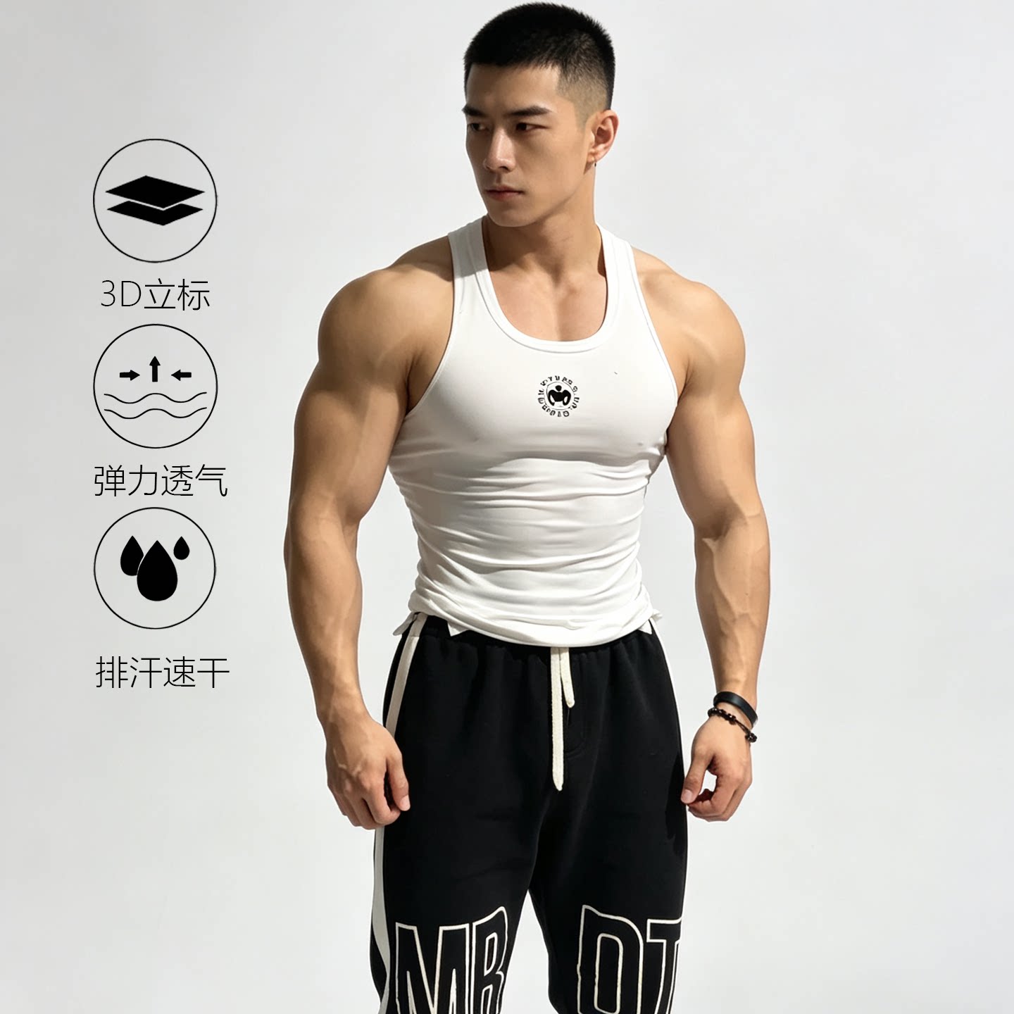 鲨鱼健身篮球运动肌肉工字背心新款休闲透气透气训练服弹力速干夏
