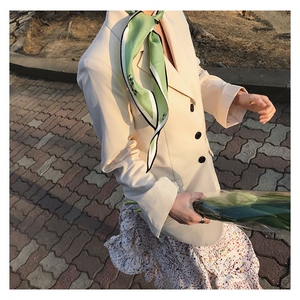 「马拉车」韩国绑包丝巾撞色气质小丝巾女夏 ins小方巾尖角小领巾