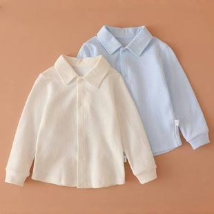 秋季新品男女儿童衬衫纯棉A类宝宝长袖打底T恤开衫上衣纯色系单穿