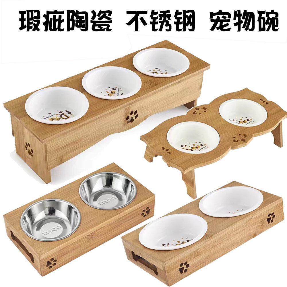 瑕疵宠物双碗三碗狗碗猫碗实木碗图片