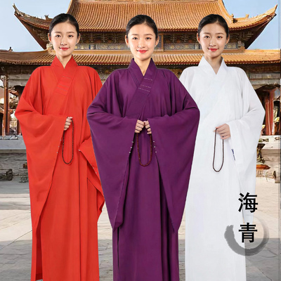 高档海青居士服多丽丝不透明海清紫色红色白色居士禅修服女款僧服