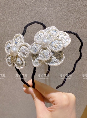 饰品韩国法式花朵小香风粉色侧边小蝴蝶结发箍女2026新款高级感