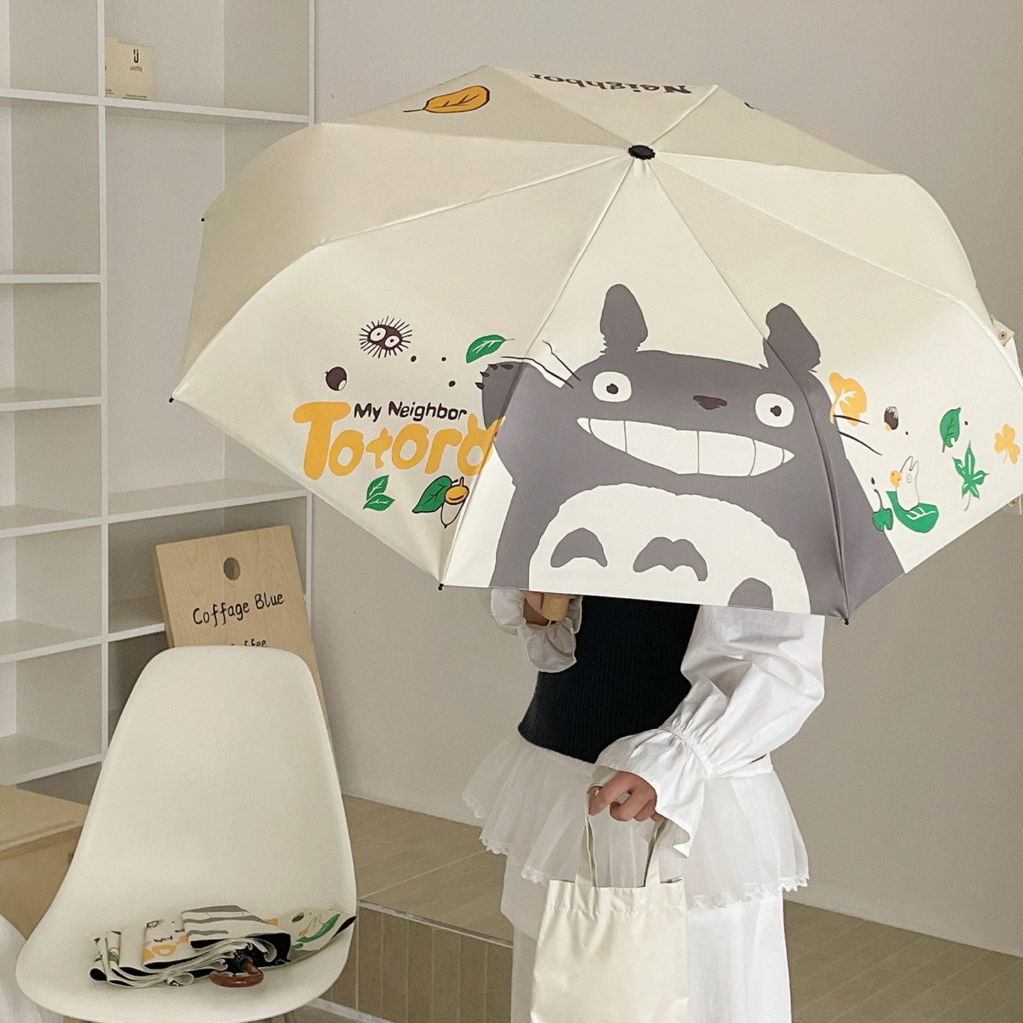 自动三折伞卡通龙猫紫外线防晒太阳伞晴雨伞遮阳伞超轻伞折叠黑胶