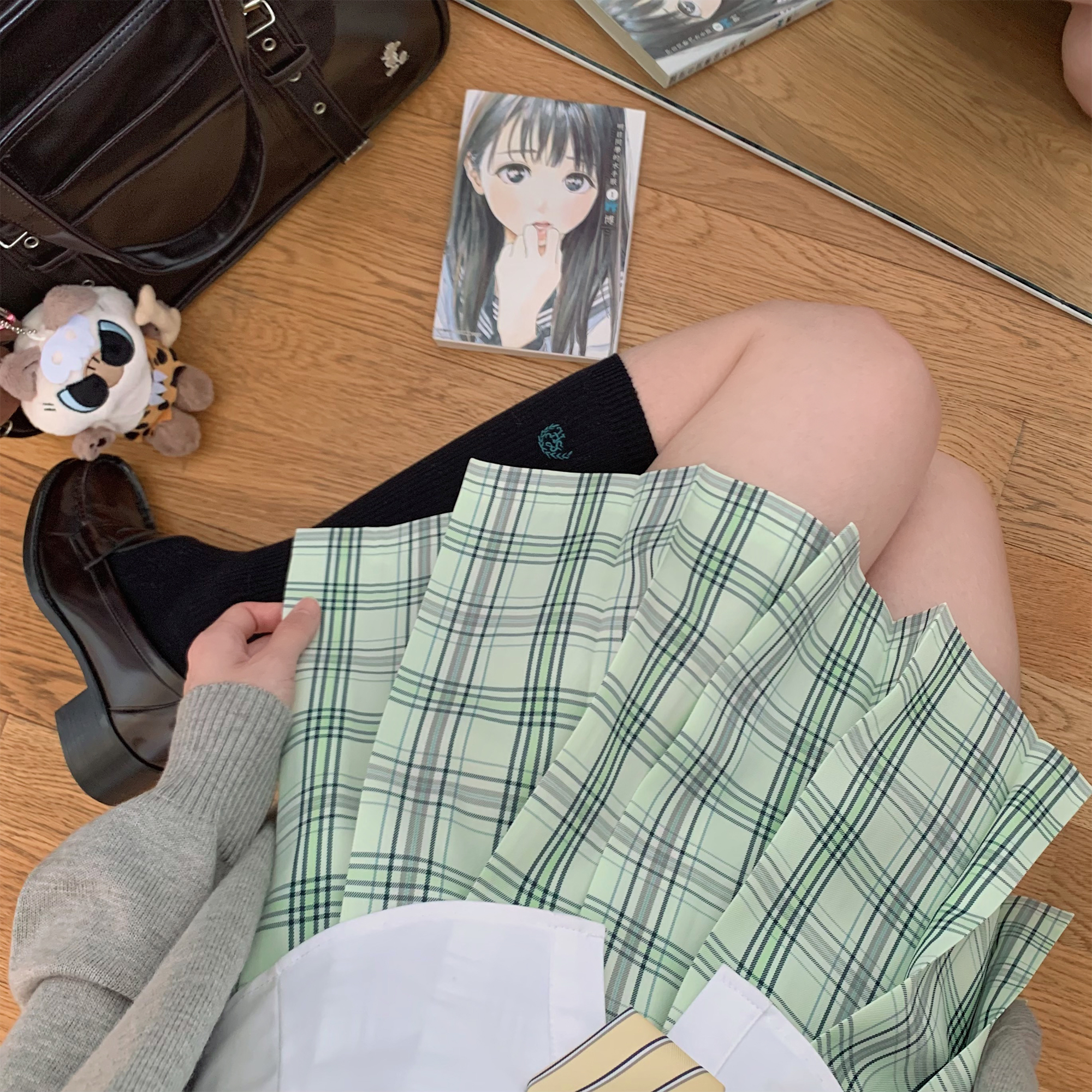 【小茶茶】栗花熊原创正版jk制服格裙校供学院风绿百褶裙学生女夏