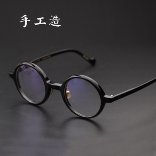 日系复古圆形眼镜框男大脸复古手工眼镜架黑框配近视眼镜大脸1012